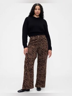 GAP leopard high ride stride corduroy wide leg pants